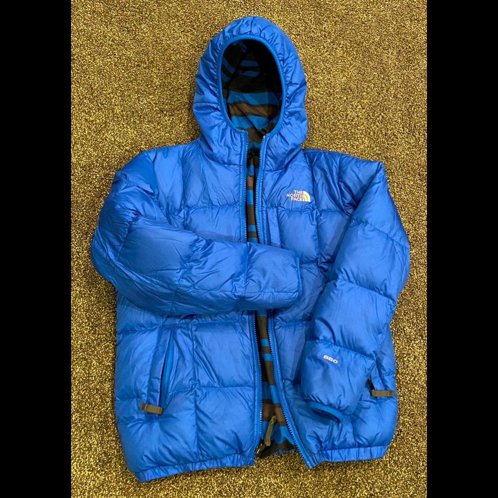north face hooded down reversible jacket mint size 14/16